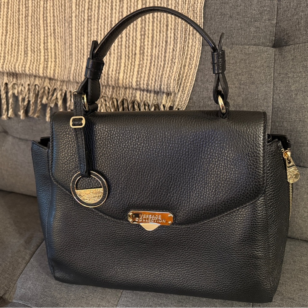 Versace Black Leather Satchel